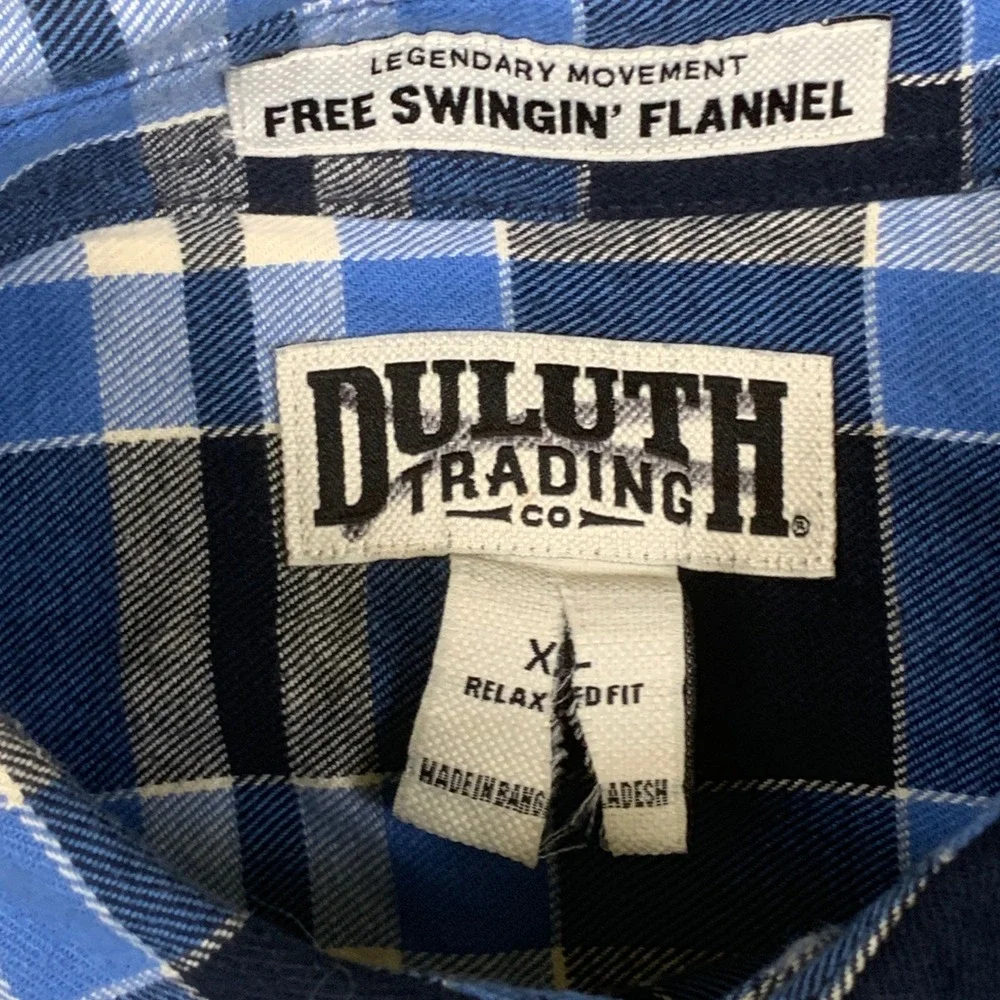 Duluth Trading Free Swingin Flannel Shirt Mens XL Blue Plaid Relaxed Fit NWT